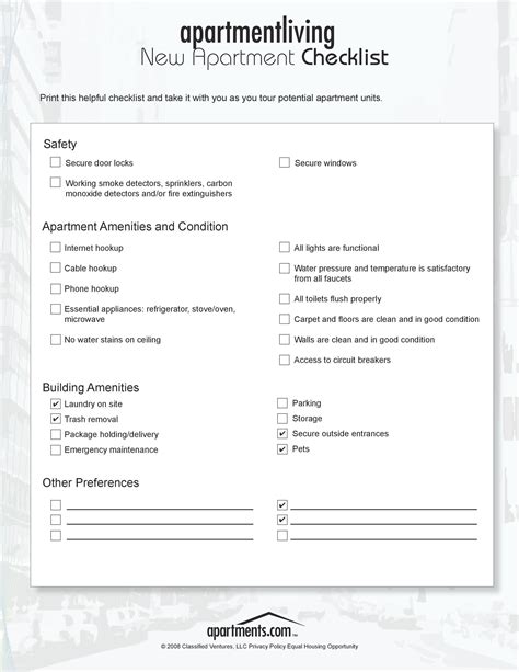 First / New Apartment Checklist - 40 Essential Templates ᐅ TemplateLab