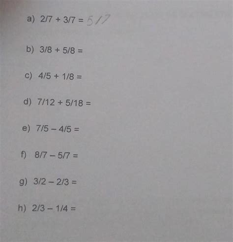 1 Calcule as adições e subtrações frações e simplifique o