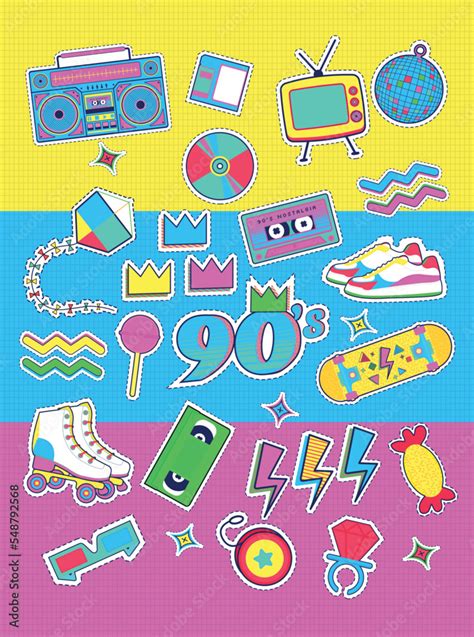 90s 80s nostalgic colorful retro pop art stickers Stock Vector | Adobe Stock