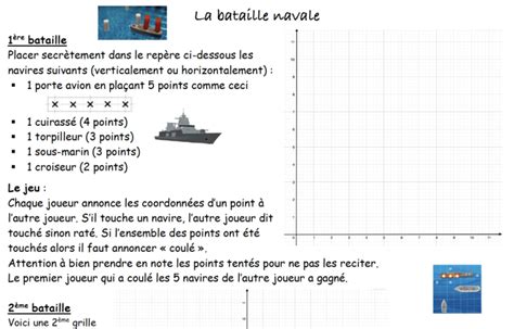 5e La bataille navale jeu avec les nombres relatifs Maths à la maison