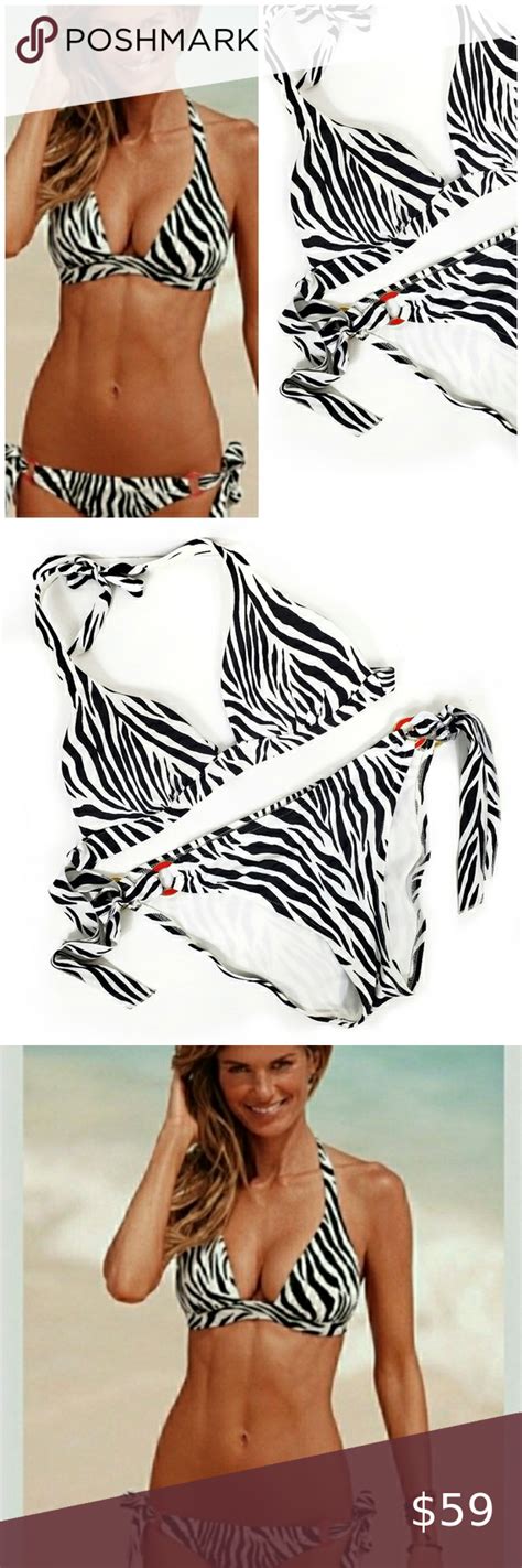 VICTORIA S SECRET Zebra Halter Push Up Bikini L Bikinis Push Up