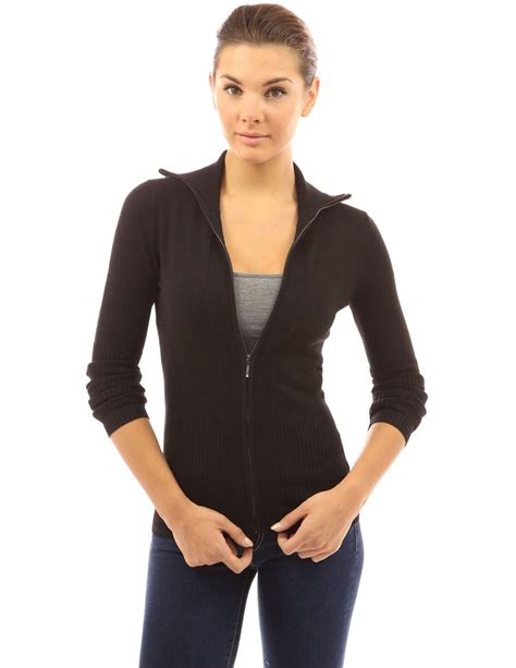 Pattyboutik Womens Mock Ribbed Full Zip Cardigan Uk