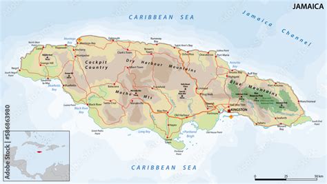 Vector road map of the Caribbean island nation of Jamaica Stock Vector ...