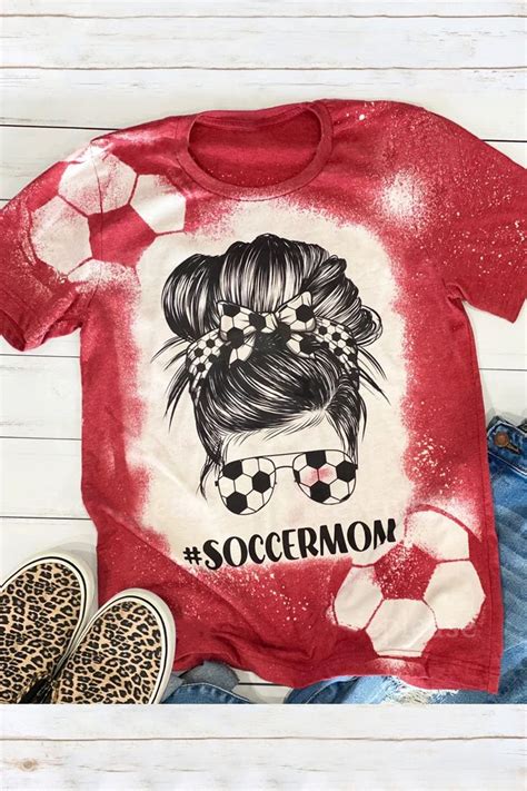 Soccer Ball Mom Messy Bun Bleached Print T Shirt Soccer Mom Unisex