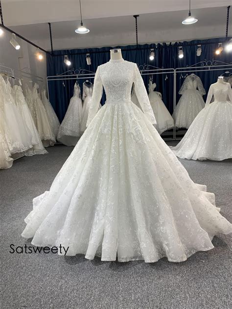 Luxo frisado muçulmanos vestido de casamento 2022 rendas apliques