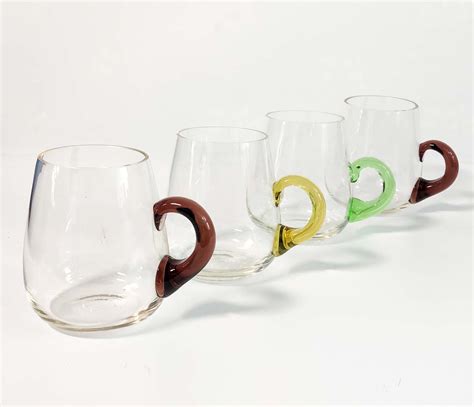 Vintage Hand Blown Glass Coffee Or Beer Mugs Set Of 4 Clear Handblown