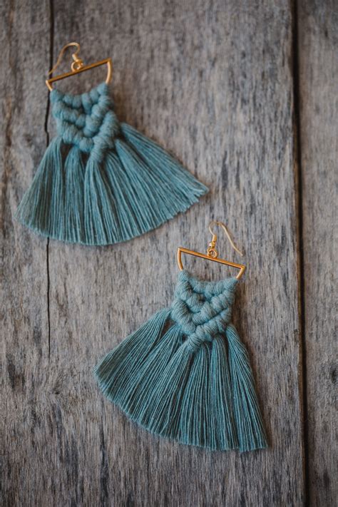 Boho Macrame Earrings Colour Petrol Earring Boho Earring Makramee