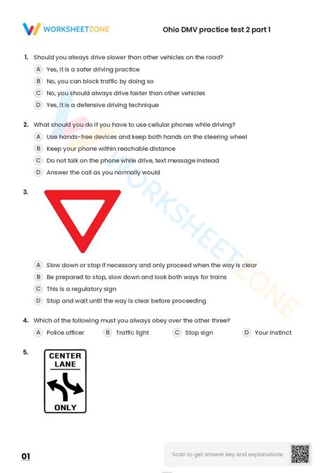 Free Printable Ohio DMV Practice Test 2 Part 1 Worksheet