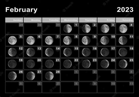 Lunar February 2023 Calendar Moon Phases with Dates