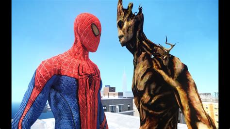 Amazing Spider Man Vs Groot Guardians Of The Galaxy Youtube