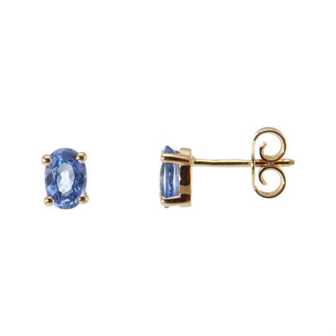 Boucles D Oreilles Or Jaune Saphir Ovale 6x4mm Ref 36812