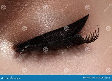 Beautiful Female Eye With Extreme Long Eyelashes Black Liner Makeup