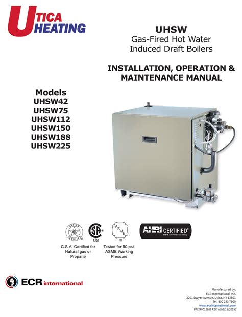 Utica Boilers Uhsw Series Installation Operation Maintenance Manual