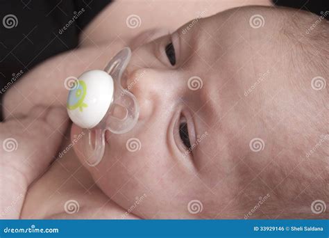 Baby With Pacifier In Mouth Stock Photo Image Of Caucasian Side