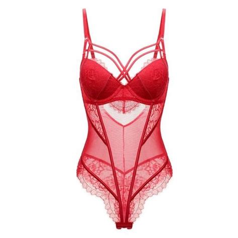 Rouge Taille Body Sexy Une Pi Ce Pour Femmes Lingerie En Dentelle