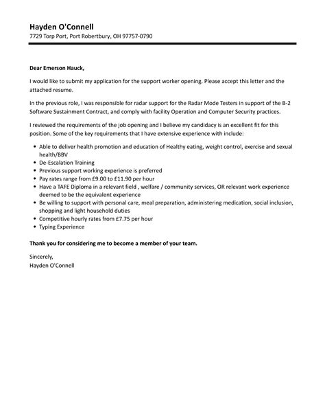 Support Worker Cover Letter Velvet Jobs