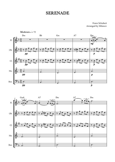 Serenade Schubert Woodwind Quintet Chords Arr Milanov Sheet