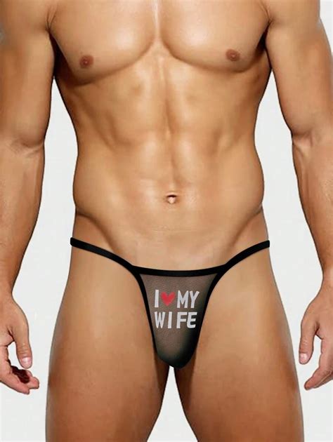 Ropa interior masculina sexy con impresión de letras tanga