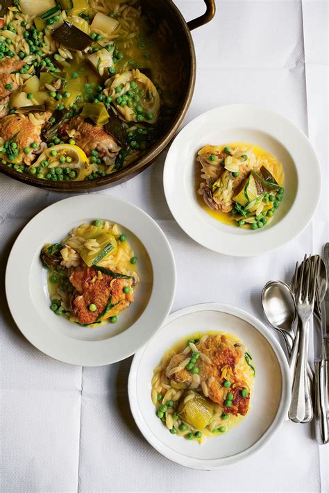 Nigel Slater S Braised Chicken With Leeks Orzo Peas And Parsley The