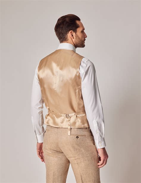 Beige Linen Herringbone Tailored Italian Waistcoat Collection