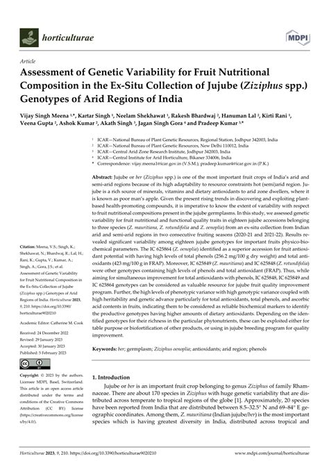 PDF Assessment Of Genetic Variability For Fruit Nutritional