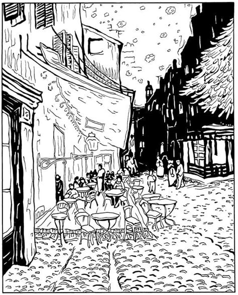 Desenhos de Terraço do Café à Noite Vincent van Gogh para Colorir e