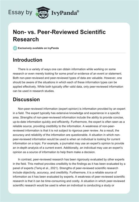 Non Vs Peer Reviewed Scientific Research Words Essay Example