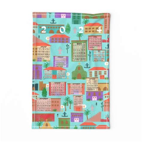 Hacienda 2024 Calendar Tea Towel Wall Fabric Spoonflower