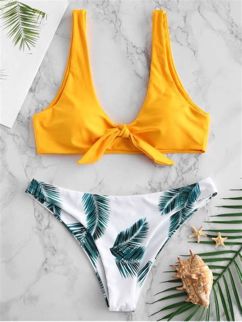 18 OFF 2021 ZAFUL Knot Leaf Bikini In BRIGHT YELLOW ZAFUL