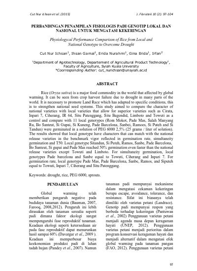 Perbandingan Penampilan Fisiologis Padi Genotipe Lokal Dan Nasional