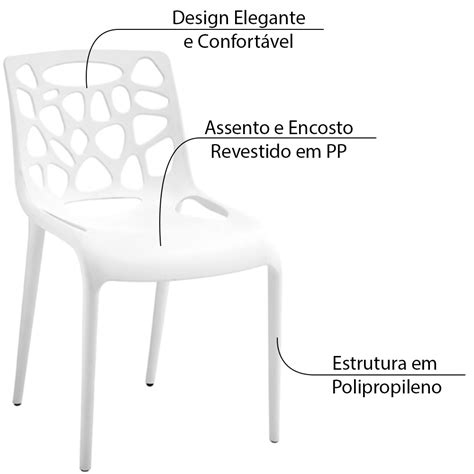 Kit 6 Cadeiras Decorativas Sala E Cozinha Lalunna PP Branco Gran