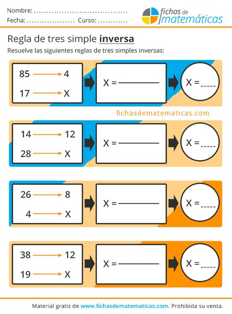 Regla De Tres Simple Directa E Inversa Ejercicios Y Problemaspdf