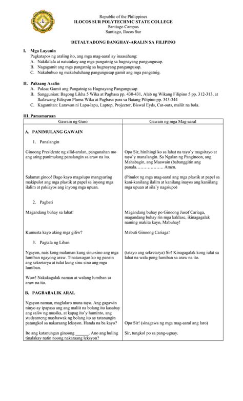 Detailed Lesson Plan In Filipino Pdf