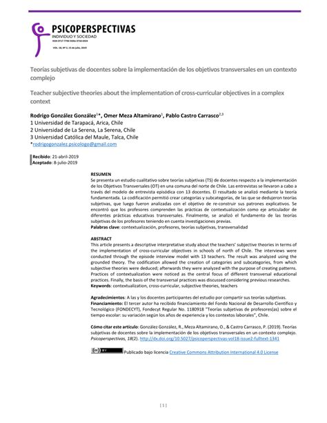 Pdf Teor As Subjetivas De Docentes Sobre La Implementaci N De Los