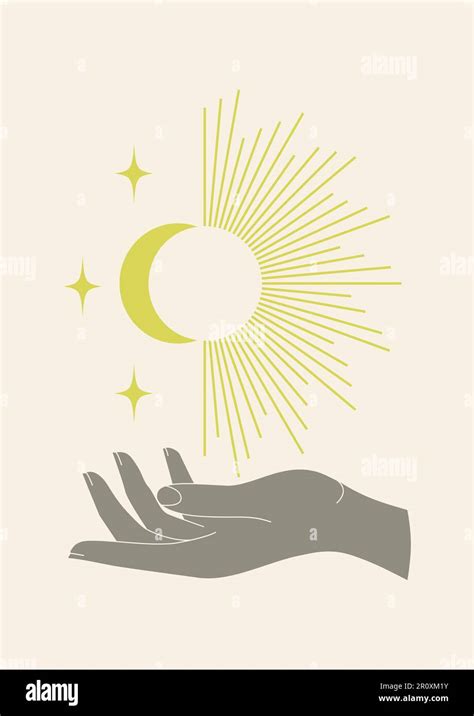 Hand Holding Sun And Moon Print Illustration Tarot Card Stock Vector Image And Art Alamy