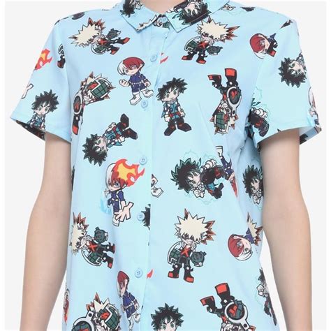 Hot Topic Tops Nwt Hot Topic My Hero Academia Chibi Hereos Woven Button Up Size Xl Poshmark