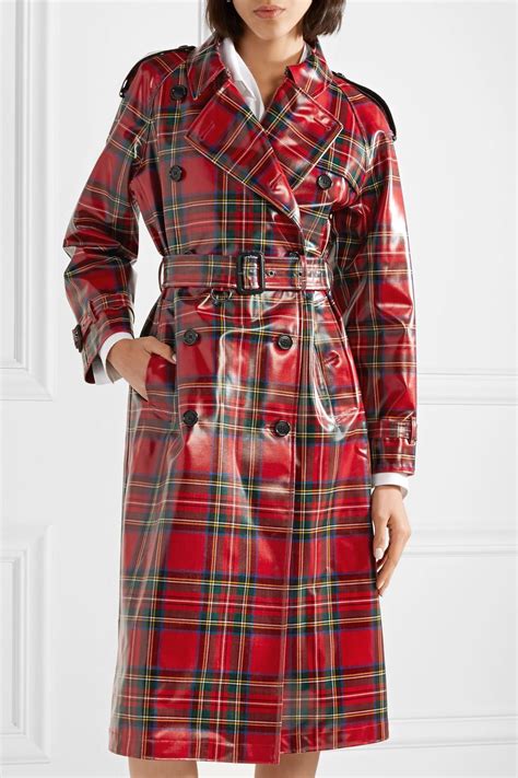 Burberry Coated Tartan Wool Trench Coat In Red Lyst