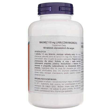 Now Foods Magnesium Malate Mg Tabletek Medpak