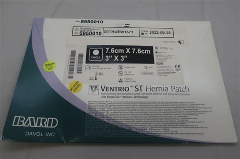 New Bard 5950010 Ventrio Self Expanding St Hernia Patchbioresorbable