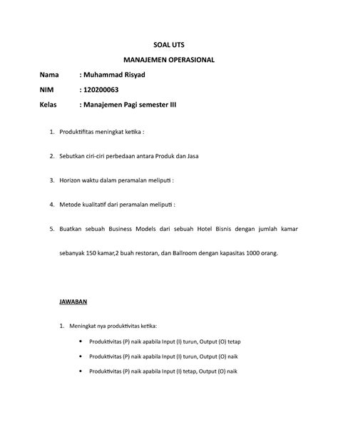 Jawaban UTS MO Semester 3 Muhammad Risyad 1202000 63 SOAL UTS