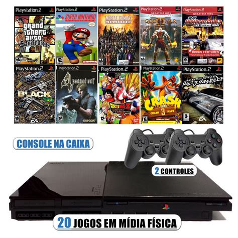 Playstation 2 Na Caixa 2 Controles Memory Card 20 Jogos