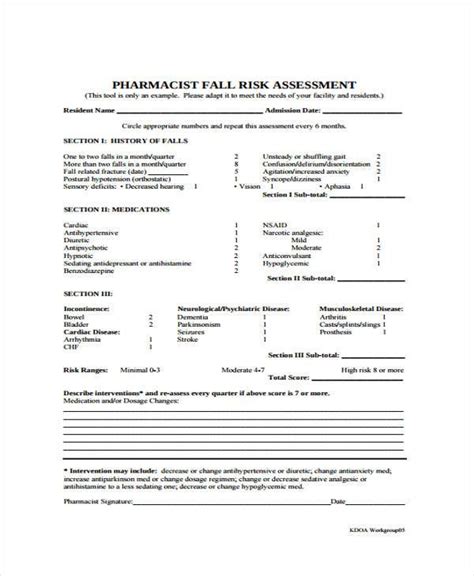 Free 7 Fall Risk Self Assessment Forms In Pdf