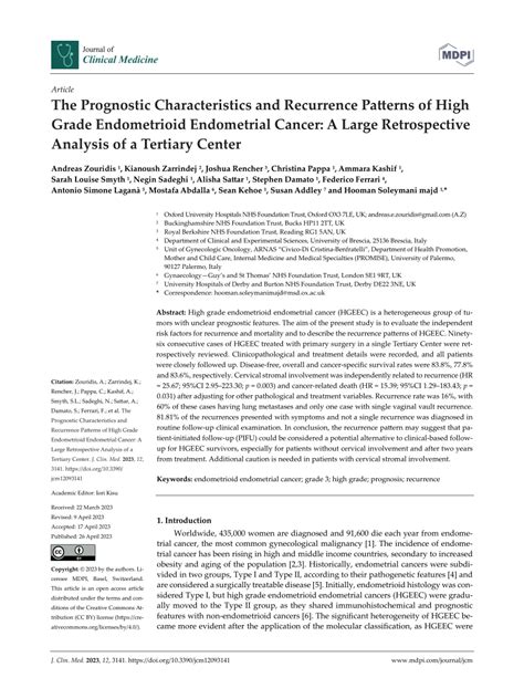 Pdf The Prognostic Characteristics And Recurrence Patterns Of High Grade Endometrioid