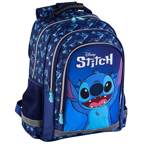 Mochila Escolar Stitch Blue Flowers 40cm adap trolley Loja da Criança