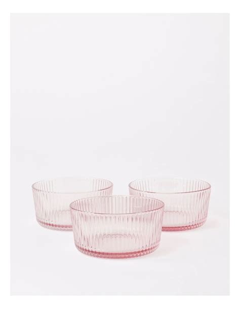 Vue Ribbed Glass Nibble Bowl Set Of 3 In Pink Myer