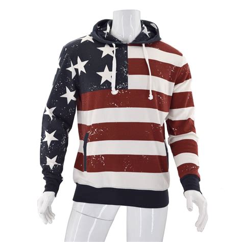 New With Tags Mens American Summer Patriotic American Flag Print Hoodie