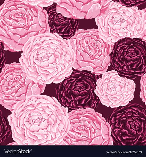 Seamless Pattern Of Pink And Burgundy Flowers With