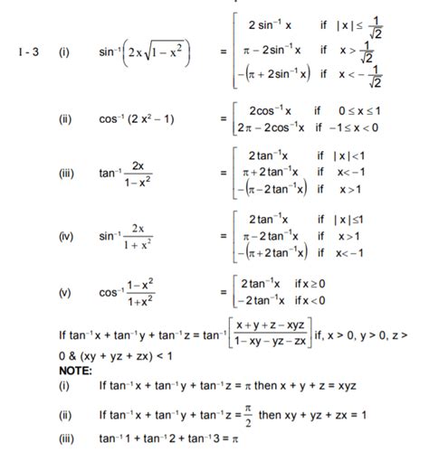 INVERSE TRIGONOMETRIC FORMULAS PDF Download | NCERTBOOKSPDF.COM