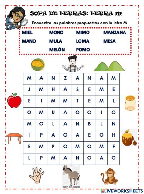 Sopa De Letras Letra M Worksheet Melon Loma Mesa