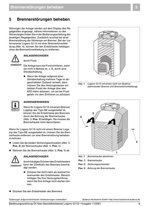 Brennerstörungen Beheben Buderus Logano G115 Bedienungsanleitung